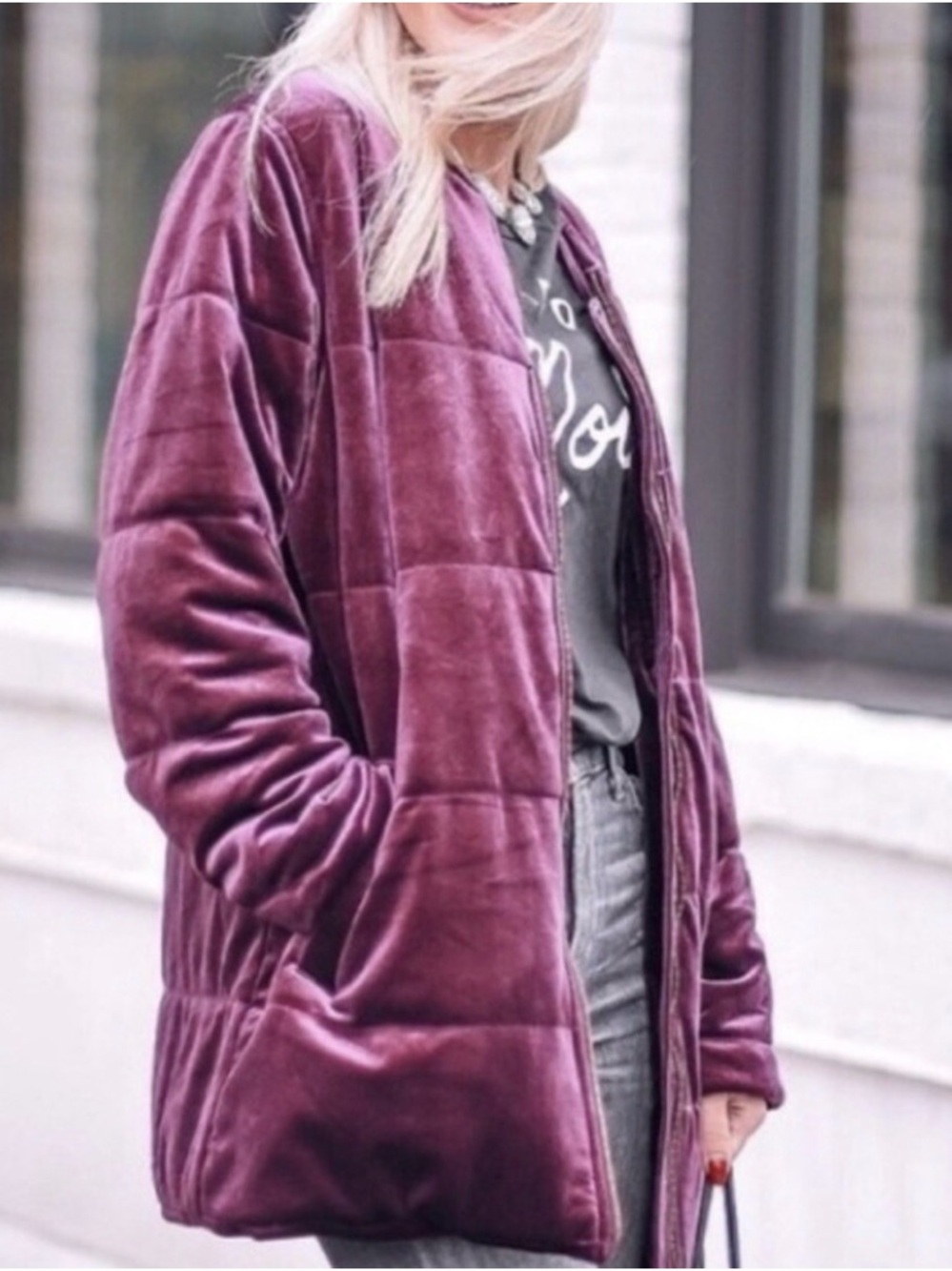 Who What Wear Velvet Quilted Jacket - Plum